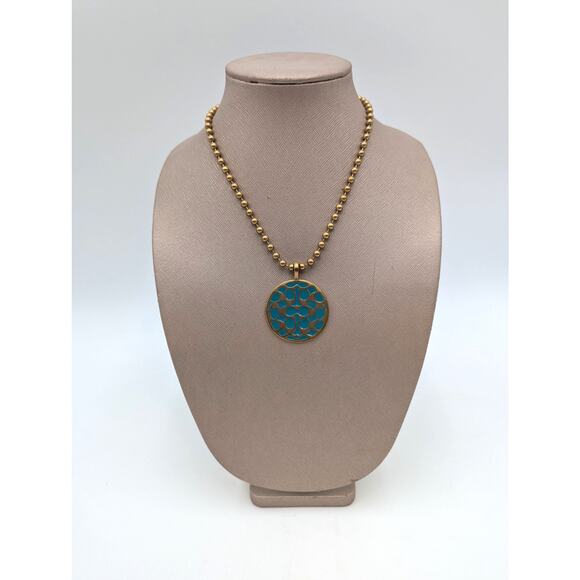 COACH Matte Gold and Blue Logo Pendant Necklace - Picture 1 of 7